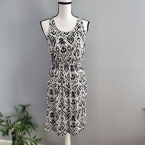 Faded Glory Sleeveless Black & White Tribal Print Dress S